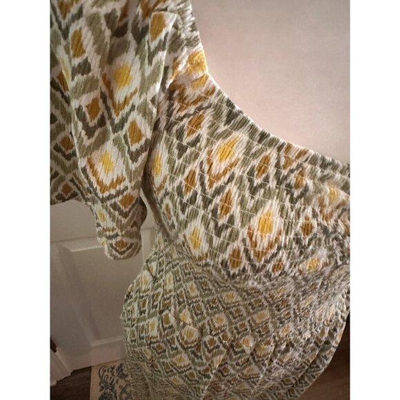 Market & Spruce Green and Yellow Smocked Geometric Dress Size S - Picture 2 of 8